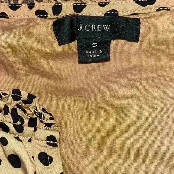 J. Crew | Ruffleneck Tiered Popover Dress in Leopard Dot sz Small S Tan black - Picture 7 of 9